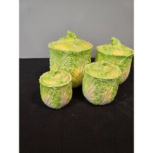 Vintage 4 Canister Set Green Cabbage Lettuce Boc Choi Taste Setter by Sigma MCM